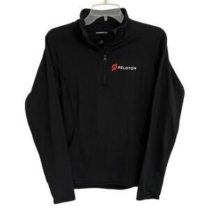 Peloton Warm Black 1/4 Zip Pullover Sweatshirt Long Sleeve Back Logo Running